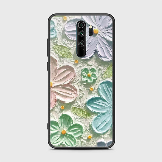 Xiaomi Redmi Note 8 Pro Cover - Floral Series - Design 15 - Blue & Green - HQ Ultra Shine Premium Infinity Glass Soft Silicon Borders Case