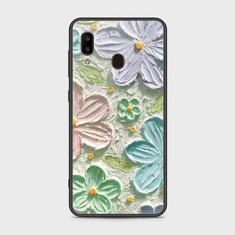 Samsung Galaxy A20 Cover - Floral Series - Design 15 - Blue & Green - HQ Ultra Shine Premium Infinity Glass Soft Silicon Borders Case