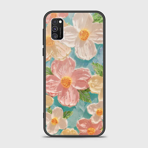 Samsung Galaxy A02s Cover - Floral Series - Design 16 - Cyan & Pink - HQ Ultra Shine Premium Infinity Glass Soft Silicon Borders Case