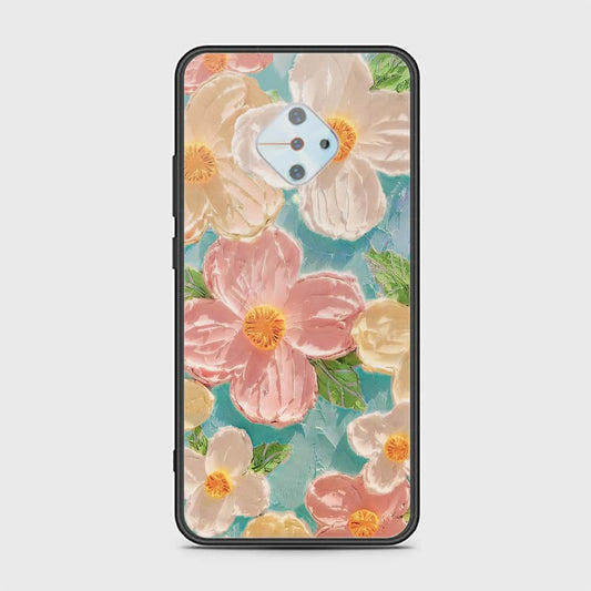 Vivo S1 Pro Cover - Floral Series - Design 16 - Cyan & Pink - HQ Ultra Shine Premium Infinity Glass Soft Silicon Borders Case