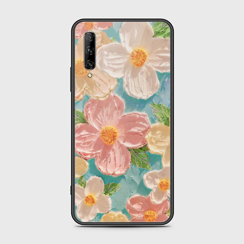 Huawei Y9s Cover - Floral Series - Design 16 - Cyan & Pink - HQ Ultra Shine Premium Infinity Glass Soft Silicon Borders Case