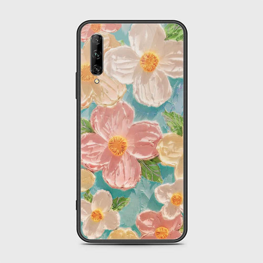 Huawei Y9s Cover - Floral Series - Design 16 - Cyan & Pink - HQ Ultra Shine Premium Infinity Glass Soft Silicon Borders Case