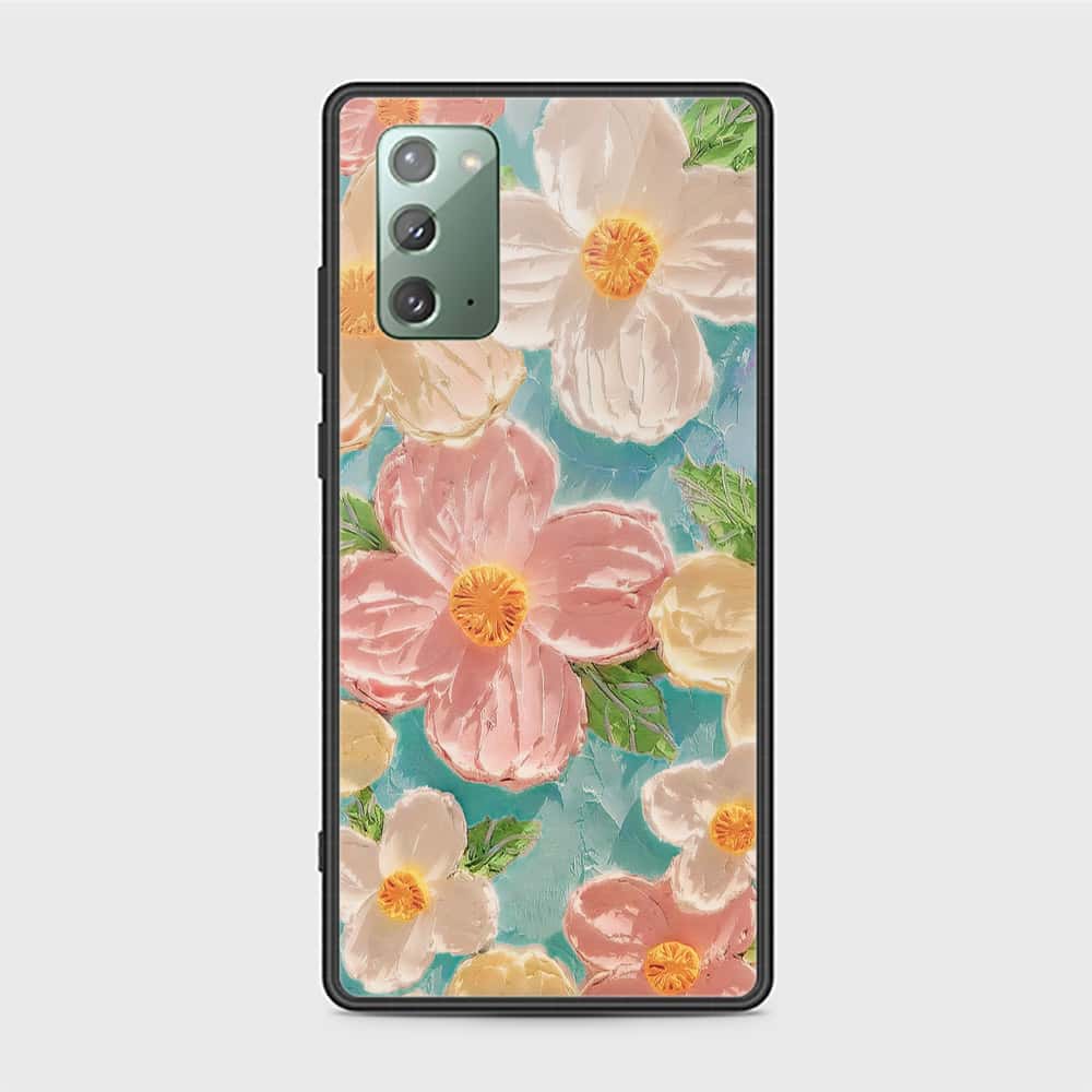 Samsung Galaxy Note 20 Cover - Floral Series - Design 16 - Cyan & Pink - HQ Ultra Shine Premium Infinity Glass Soft Silicon Borders Case
