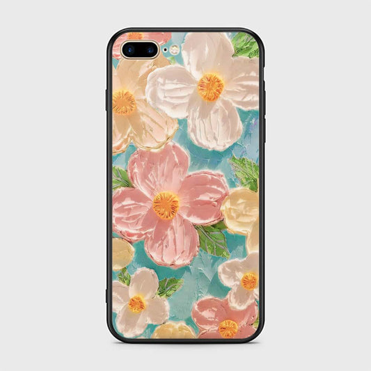 iPhone 8 Plus / 7 Plus Cover - Floral Series - Design 16 - Cyan & Pink - HQ Ultra Shine Premium Infinity Glass Soft Silicon Borders Case