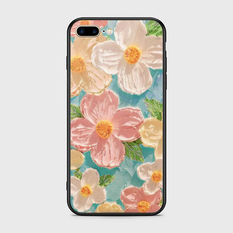 iPhone 8 Plus / 7 Plus Cover - Floral Series - Design 16 - Cyan & Pink - HQ Ultra Shine Premium Infinity Glass Soft Silicon Borders Case