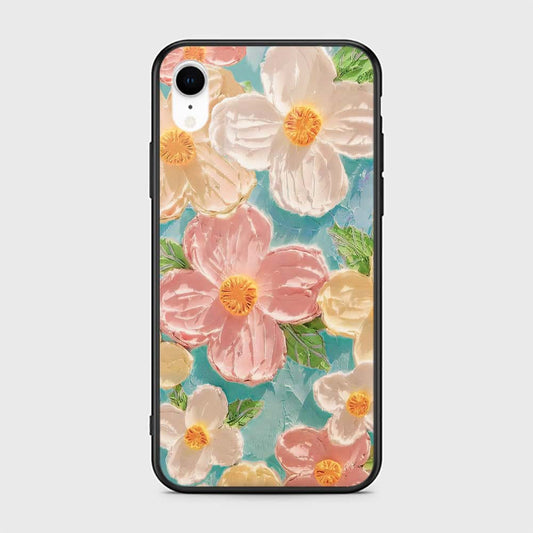 iPhone XR Cover - Floral Series - Design 16 - Cyan & Pink - HQ Ultra Shine Premium Infinity Glass Soft Silicon Borders Case