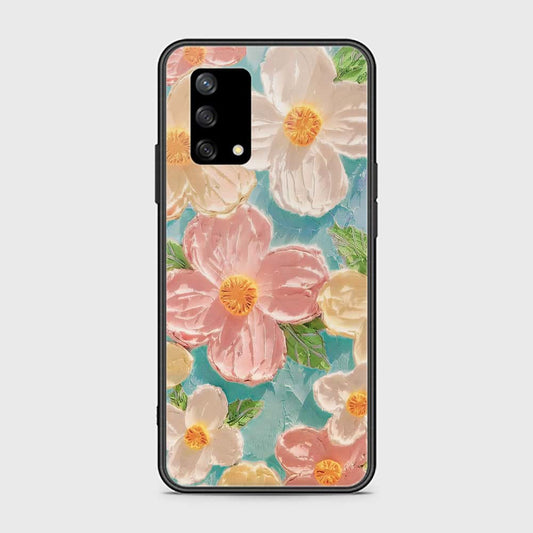 Oppo F19 Cover - Floral Series - Design 16 - Cyan & Pink - HQ Ultra Shine Premium Infinity Glass Soft Silicon Borders Case