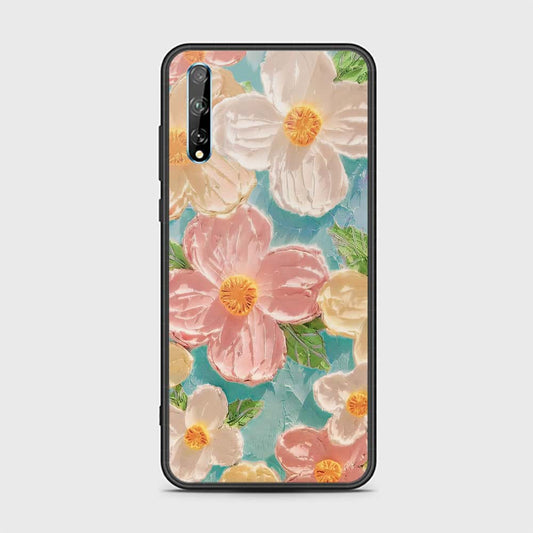 Huawei P Smart S Cover - Floral Series - Design 16 - Cyan & Pink - HQ Ultra Shine Premium Infinity Glass Soft Silicon Borders Case