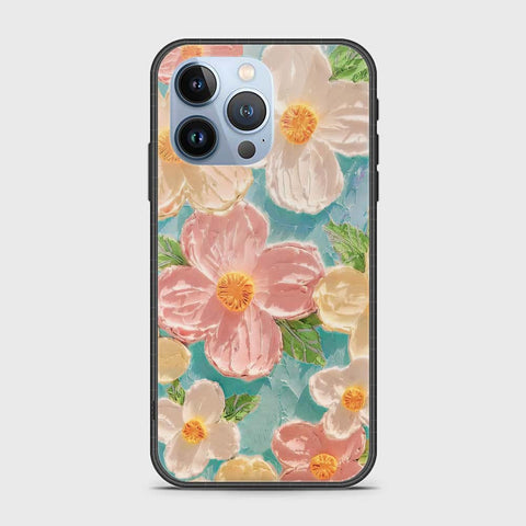 iPhone 13 Pro Cover - Floral Series - Design 16 - Cyan & Pink - HQ Ultra Shine Premium Infinity Glass Soft Silicon Borders Case