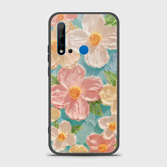 Huawei P20 Lite 2019 Cover - Floral Series - Design 16 - Cyan & Pink - HQ Ultra Shine Premium Infinity Glass Soft Silicon Borders Case