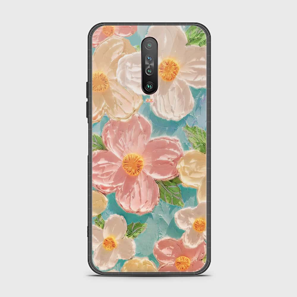 Xiaomi Poco X2 Cover - Floral Series - Design 16 - Cyan & Pink - HQ Ultra Shine Premium Infinity Glass Soft Silicon Borders Case