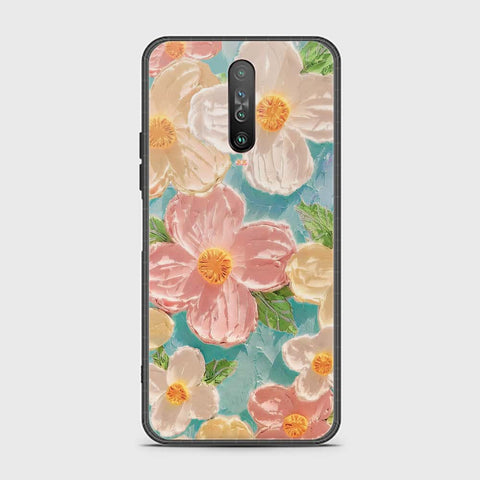 Xiaomi Poco X2 Cover - Floral Series - Design 16 - Cyan & Pink - HQ Ultra Shine Premium Infinity Glass Soft Silicon Borders Case