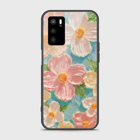 Oppo A16 Cover - Floral Series - Design 16 - Cyan & Pink - HQ Ultra Shine Premium Infinity Glass Soft Silicon Borders Case
