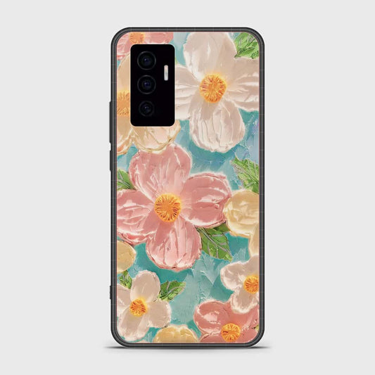 Vivo V23e Cover - Floral Series - Design 16 - Cyan & Pink - HQ Ultra Shine Premium Infinity Glass Soft Silicon Borders Case