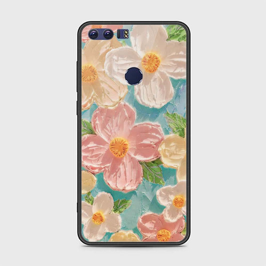 Huawei Honor 8 Cover - Floral Series - Design 16 - Cyan & Pink - HQ Ultra Shine Premium Infinity Glass Soft Silicon Borders Case