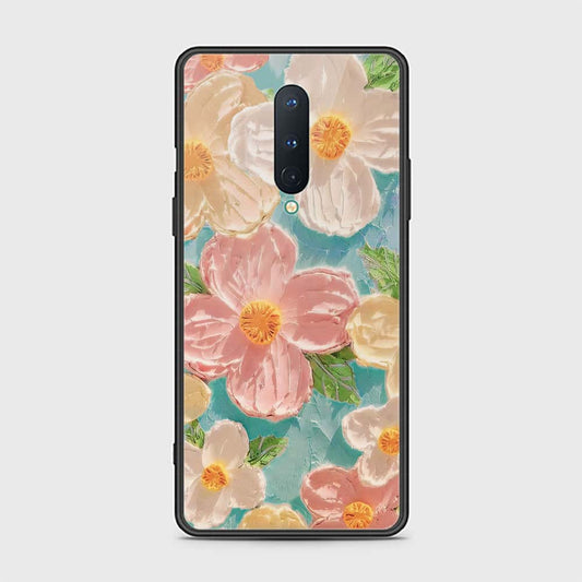 OnePlus 8 Cover - Floral Series - Design 16 - Cyan & Pink - HQ Ultra Shine Premium Infinity Glass Soft Silicon Borders Case