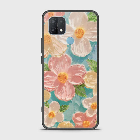 Oppo A15s Cover - Floral Series - Design 16 - Cyan & Pink - HQ Ultra Shine Premium Infinity Glass Soft Silicon Borders Case