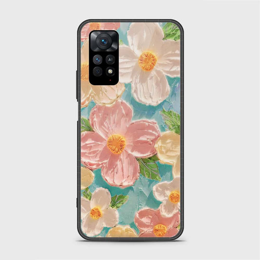 Xiaomi Redmi Note 11S Cover - Floral Series - Design 16 - Cyan & Pink - HQ Ultra Shine Premium Infinity Glass Soft Silicon Borders Case