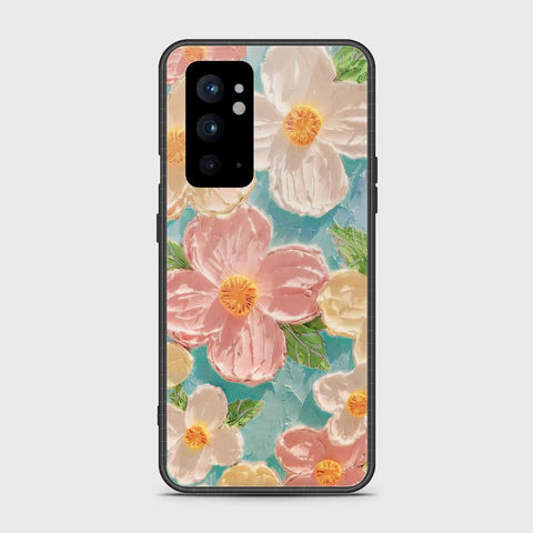 OnePlus 9RT 5G Cover - Floral Series - Design 16 - Cyan & Pink - HQ Ultra Shine Premium Infinity Glass Soft Silicon Borders Case