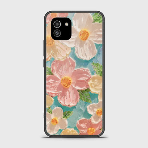 Samsung Galaxy A03 Cover - Floral Series - Design 16 - Cyan & Pink - HQ Ultra Shine Premium Infinity Glass Soft Silicon Borders Case