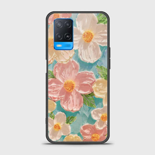 Oppo A54 4G Cover - Floral Series - Design 16 - Cyan & Pink - HQ Ultra Shine Premium Infinity Glass Soft Silicon Borders Case