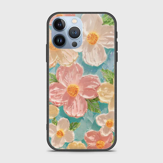 iPhone 14 Pro Cover - Floral Series - Design 16 - Cyan & Pink - HQ Ultra Shine Premium Infinity Glass Soft Silicon Borders Case