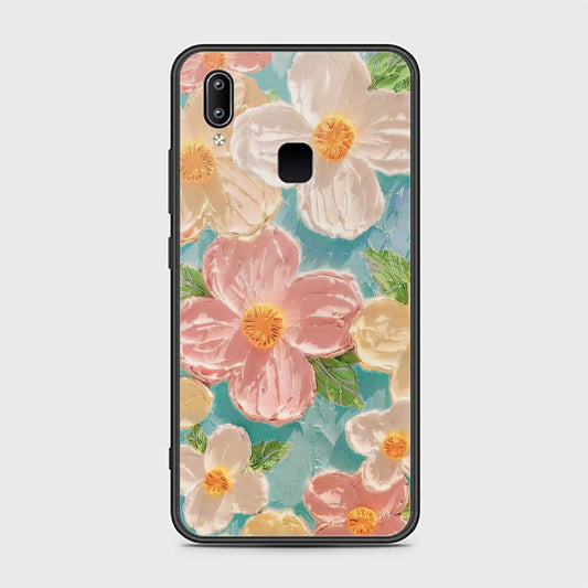 Vivo Y85 Cover - Floral Series - Design 16 - Cyan & Pink - HQ Ultra Shine Premium Infinity Glass Soft Silicon Borders Case