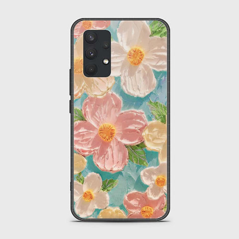 Samsung Galaxy A32 Cover - Floral Series - Design 16 - Cyan & Pink - HQ Ultra Shine Premium Infinity Glass Soft Silicon Borders Case