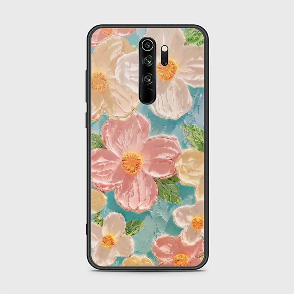 Xiaomi Redmi Note 8 Pro Cover - Floral Series - Design 16 - Cyan & Pink - HQ Ultra Shine Premium Infinity Glass Soft Silicon Borders Case