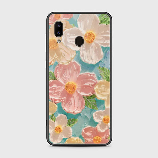 Samsung Galaxy A20 Cover - Floral Series - Design 16 - Cyan & Pink - HQ Ultra Shine Premium Infinity Glass Soft Silicon Borders Case