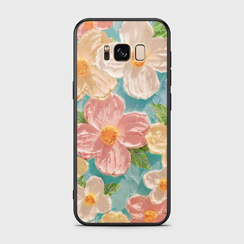 Samsung Galaxy S8 Plus Cover - Floral Series - Design 16 - Cyan  Submit Title& Pink - HQ Ultra Shine Premium Infinity Glass Soft Silicon Borders Case (Fast Delivery.)
