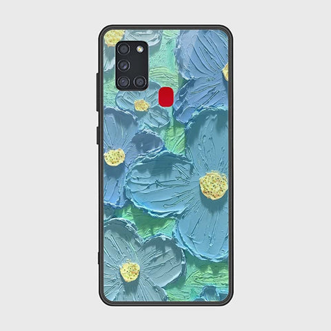 Samsung Galaxy A21s Cover - Floral Series - Design 1 - Purple & Aqua - HQ Ultra Shine Premium Infinity Glass Soft Silicon Borders Case
