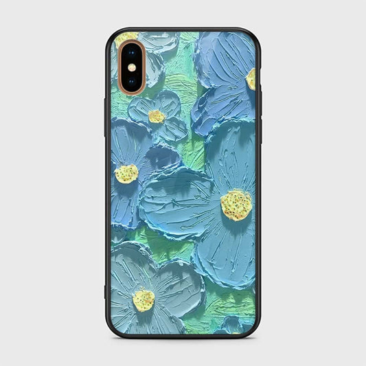 iPhone XS Max Cover - Floral Series - Design 1 - Purple & Aqua - HQ Ultra Shine Premium Infinity Glass Soft Silicon Borders Case (Fast Delivery)(FS)