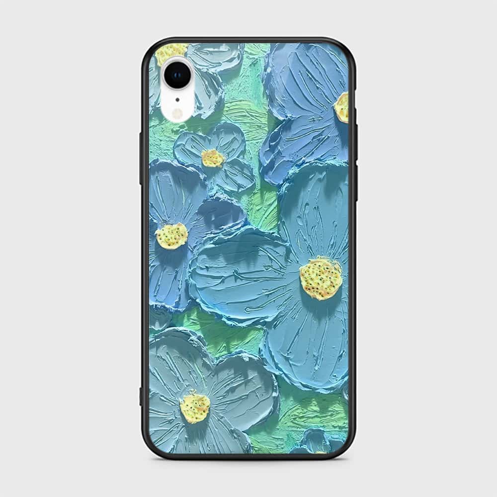iPhone XR Cover - Floral Series - Design 1 - Purple & Aqua - HQ Ultra Shine Premium Infinity Glass Soft Silicon Borders Case