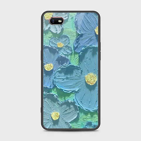 Oppo A1k Cover - Floral Series - Design 1 - Purple & Aqua - HQ Ultra Shine Premium Infinity Glass Soft Silicon Borders Case