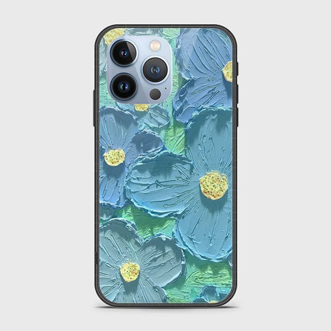 iPhone 13 Pro Cover - Floral Series - Design 1 - Purple & Aqua - HQ Ultra Shine Premium Infinity Glass Soft Silicon Borders Case