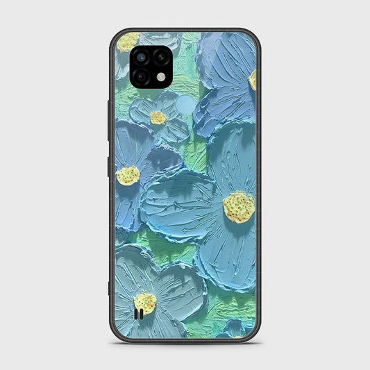 Realme C21 Cover - Floral Series - Design 1 - Purple & Aqua - HQ Premium Shine Durable Shatterproof Case