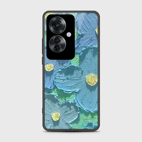 Oppo Reno 11F 5G Cover - Floral Series - Design 1 - Purple & Aqua - HQ Ultra Shine Premium Infinity Glass Soft Silicon Borders Case