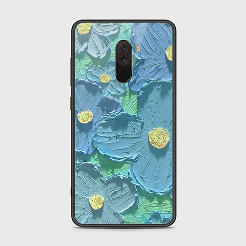 Xiaomi Pocophone F1 Cover - Floral Series - Design 1 - Purple & Aqua - HQ Ultra Shine Premium Infinity Glass Soft Silicon Borders Case