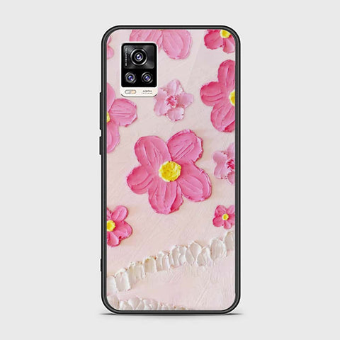 Vivo V20 Cover - Floral Series - Design 2 - Pink - HQ Ultra Shine Premium Infinity Glass Soft Silicon Borders Case