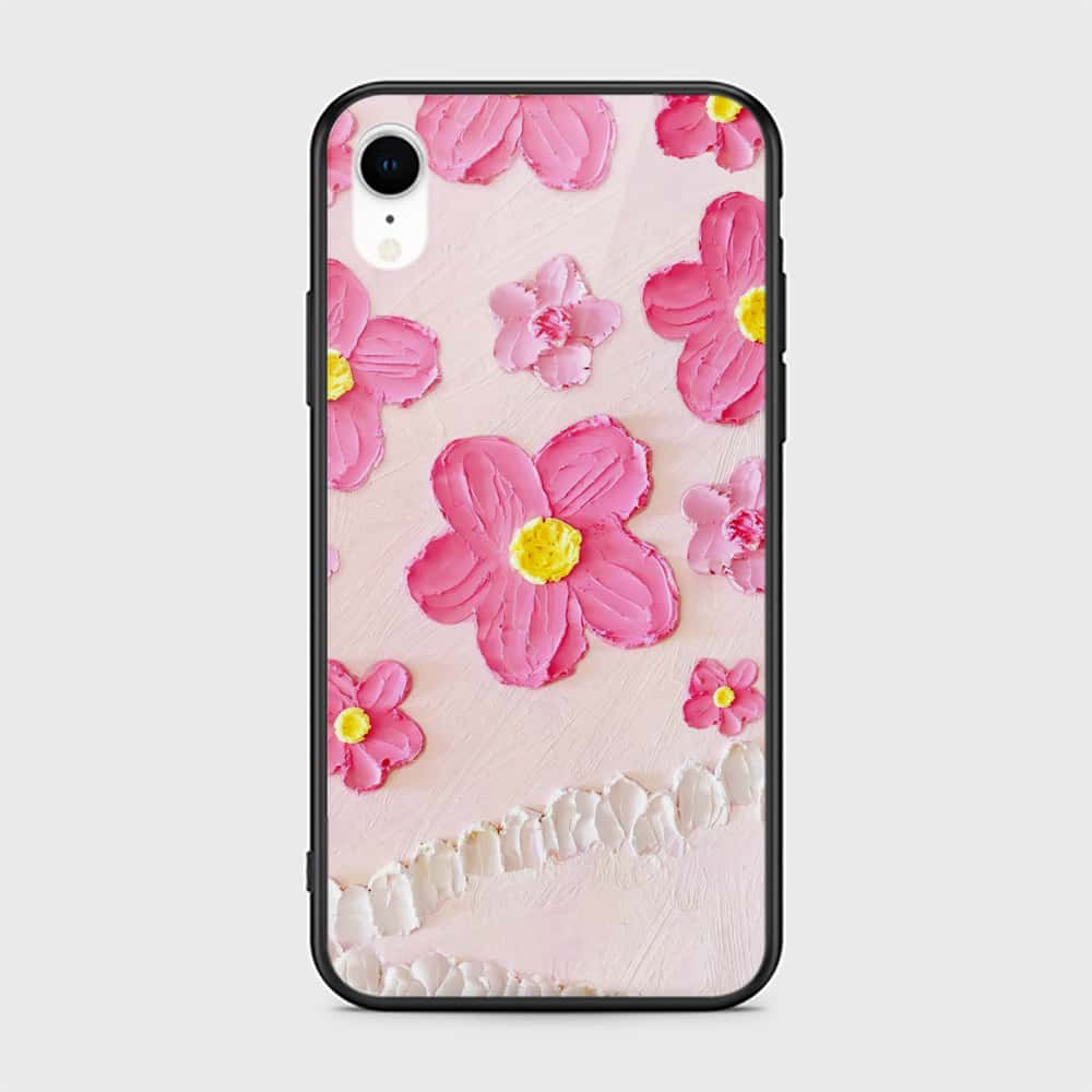 iPhone XR Cover - Floral Series - Design 2 - Pink - HQ Ultra Shine Premium Infinity Glass Soft Silicon Borders Case