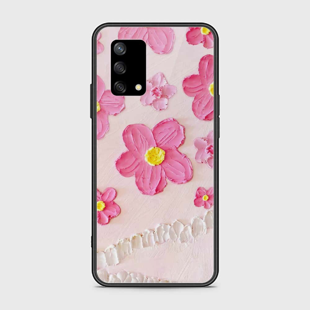 Oppo F19 Cover - Floral Series - Design 2 - Pink - HQ Ultra Shine Premium Infinity Glass Soft Silicon Borders Case