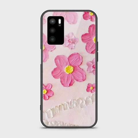 Oppo A16 Cover - Floral Series - Design 2 - Pink - HQ Ultra Shine Premium Infinity Glass Soft Silicon Borders Case