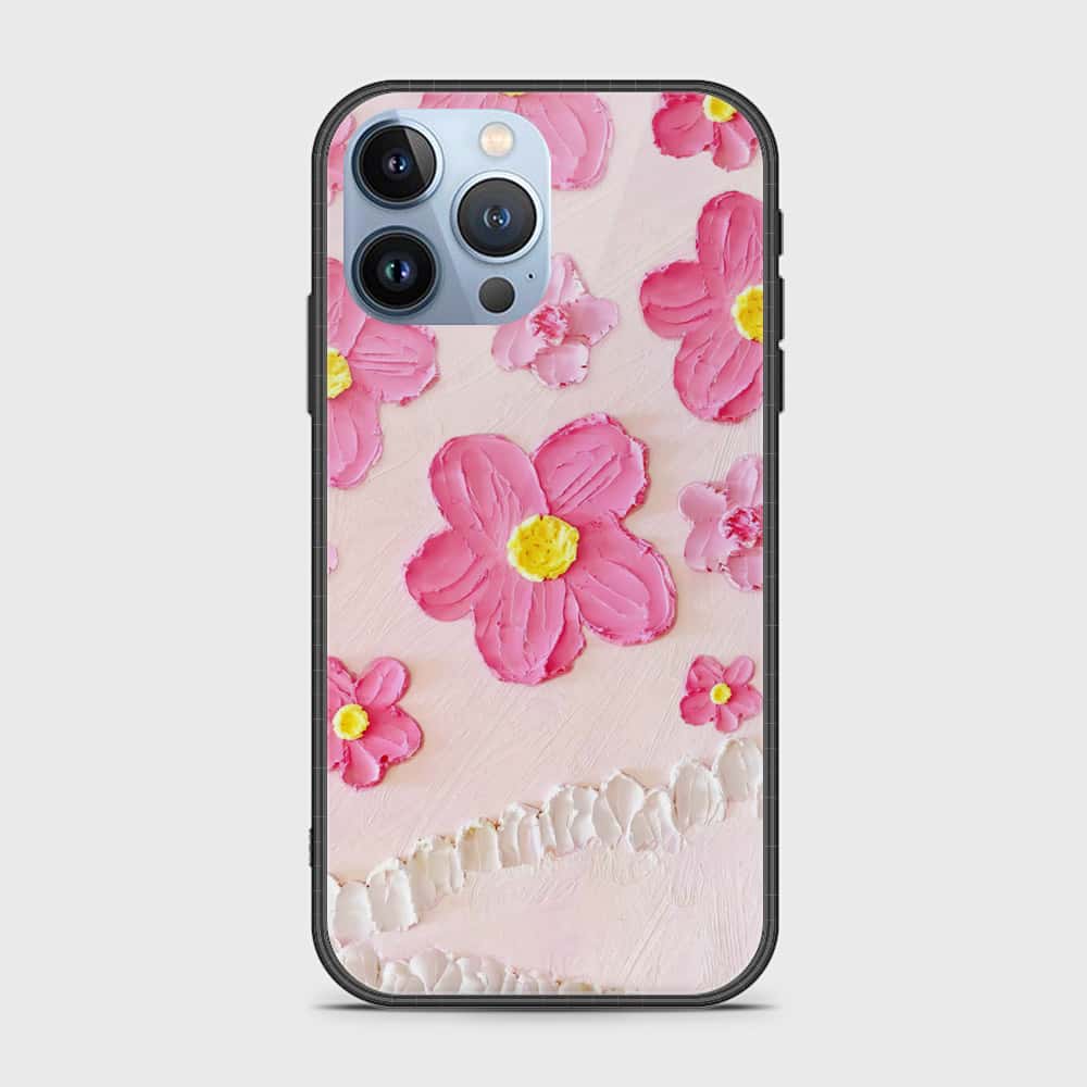 iPhone 14 Pro Cover - Floral Series - Design 2 - Pink - HQ Ultra Shine Premium Infinity Glass Soft Silicon Borders Case