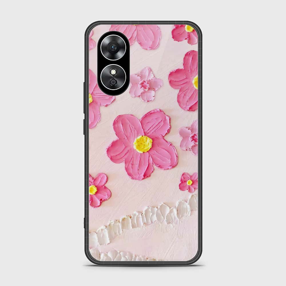 Oppo A17 Cover - Floral Series - Design 2 - Pink - HQ Ultra Shine Premium Infinity Glass Soft Silicon Borders Case