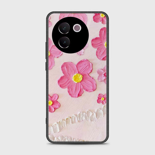 Vivo V30e Cover - Floral Series - Design 2 - Pink - HQ Ultra Shine Premium Infinity Glass Soft Silicon Borders Case (Fast Delivery) (H)