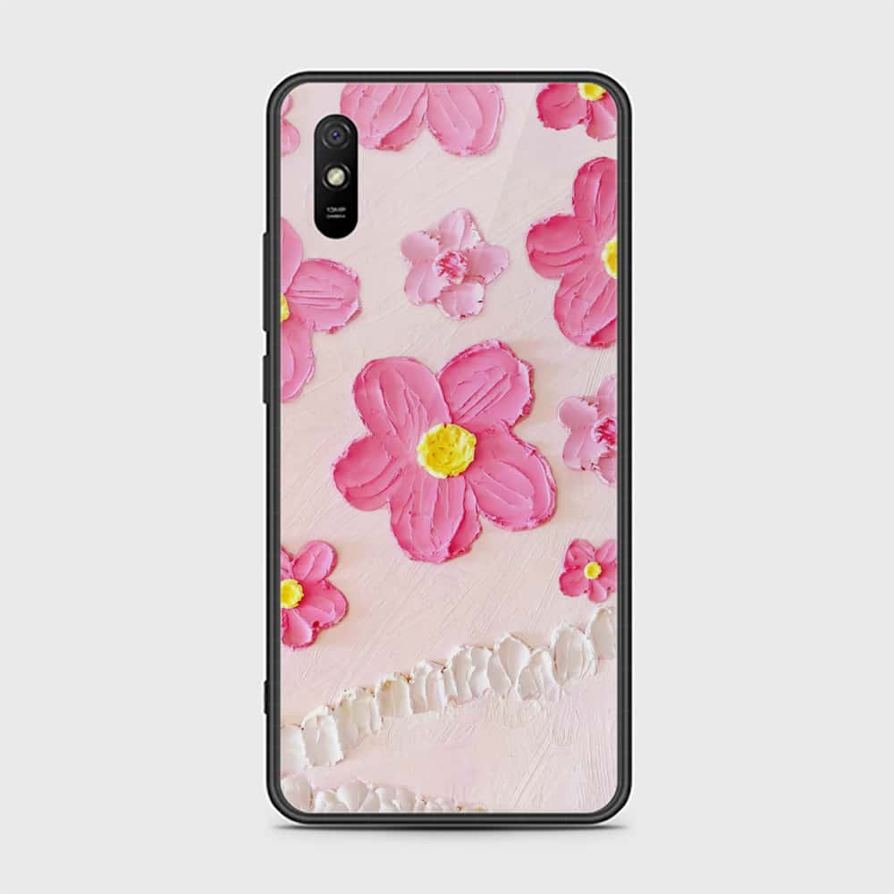 Xiaomi Redmi 9A Cover - Floral Series - Design 2 - Pink - HQ Ultra Shine Premium Infinity Glass Soft Silicon Borders Case