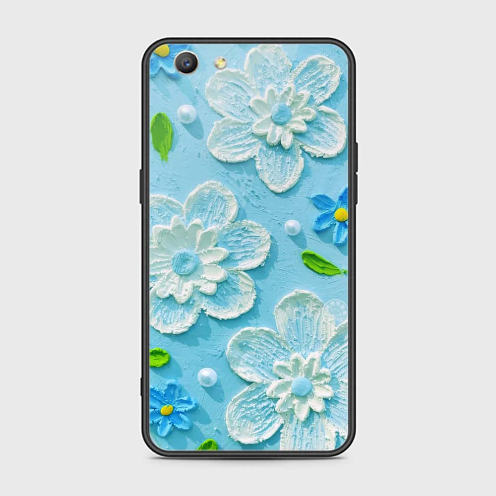 Oppo F1S Cover - Floral Series - Design 3 - Sky Blue - HQ Ultra Shine Premium Infinity Glass Soft Silicon Borders Case