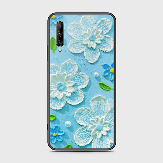 Huawei Y9s Cover - Floral Series - Design 3 - Sky Blue - HQ Ultra Shine Premium Infinity Glass Soft Silicon Borders Case