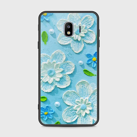 Samsung Galaxy J4 Cover - Floral Series - Design 3 - Sky Blue - HQ Ultra Shine Premium Infinity Glass Soft Silicon Borders Case